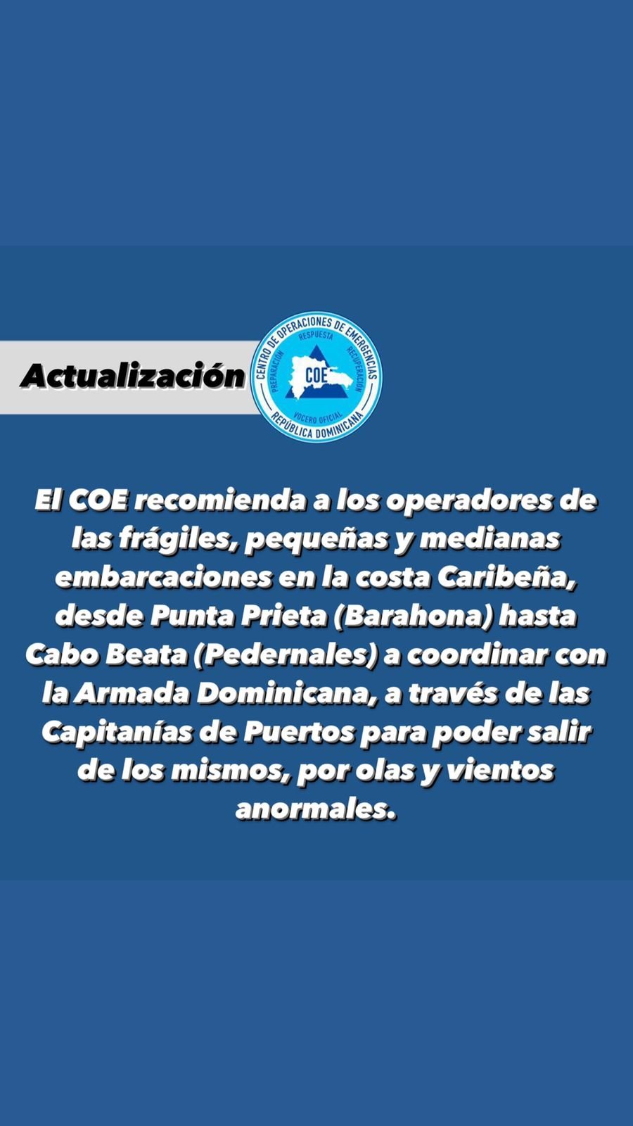 COE alerta sobre olas anormales desde Barahona hasta Pedernales