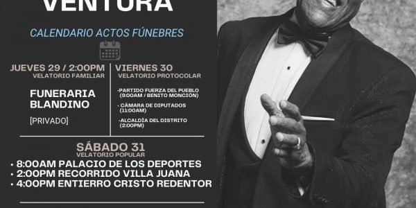 Honras fúnebres de Johnny Ventura serán a partir de este jueves a las 2:00 de la tarde