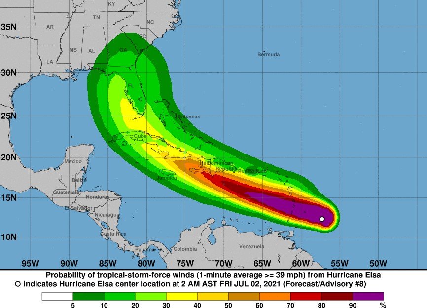 TT Elsa se fortalece mientras se acerca al Caribe; emiten aviso de condiciones de tormenta tropical desde Cabo engaño hasta Pedernales
