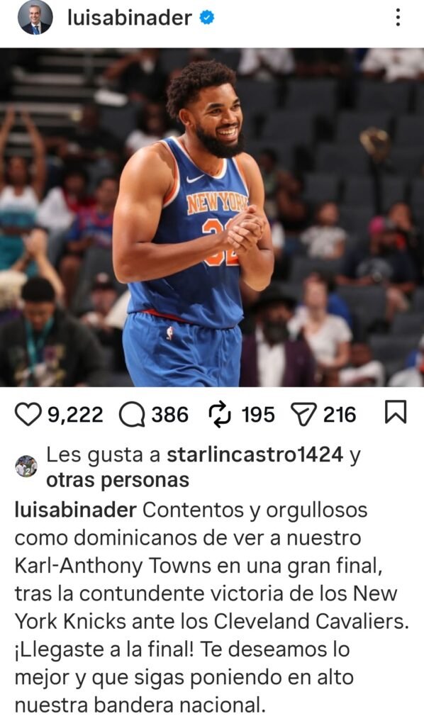Presidente Abinader felicita a Karl-Anthony Towns por llevar a los Knicks a la final de la NBA | 2 | Presidente Abinader felicita a Karl-Anthony Towns por llevar a los Knicks a la final de la NBA - Noticias de hoy en República Dominicana | De Último Minuto