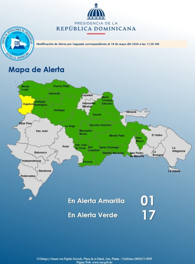 COE coloca 17 provincias en alerta verde y a Dajabón en amarilla por efectos de vaguada - Noticias de hoy en República Dominicana | De Último Minuto