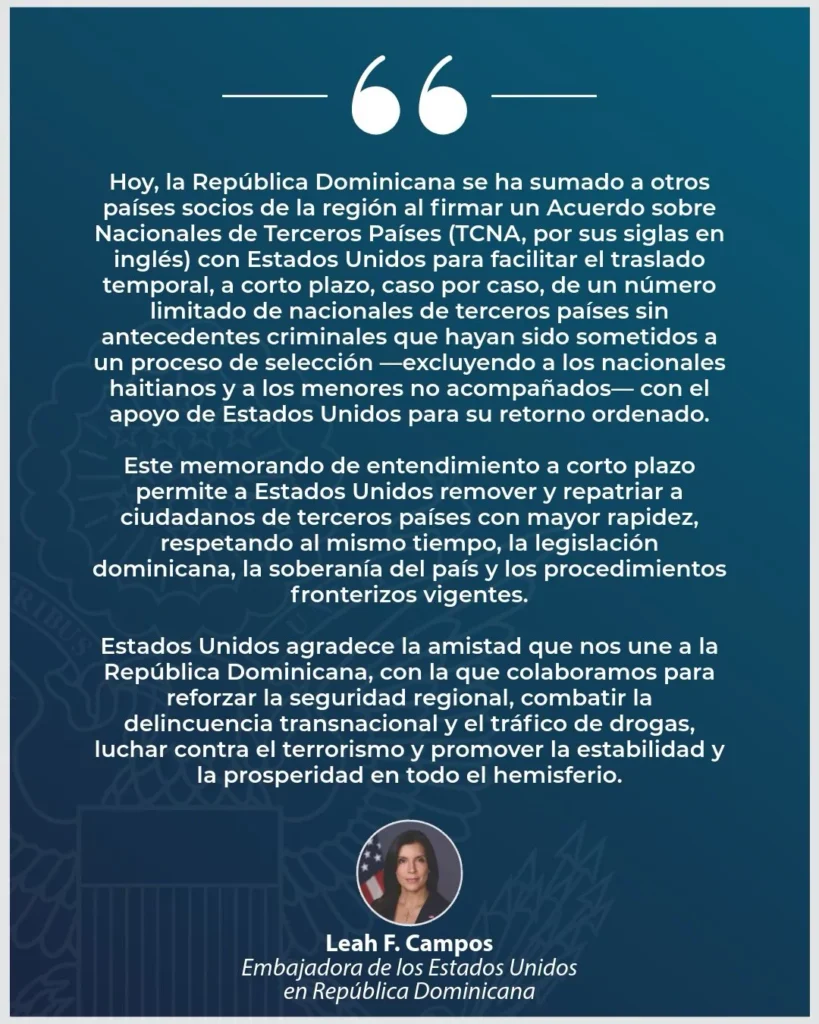 Embajadora Leah Campos anuncia acuerdo migratorio entre RD y EE.UU. para manejo de nacionales de terceros países | 2 | Embajadora Leah Campos anuncia acuerdo migratorio entre RD y EE.UU. para manejo de nacionales de terceros países