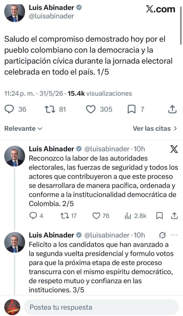 Presidente Abinader felicita a Colombia por su jornada electoral y reafirma el compromiso democrático de la región | 2 | Presidente Abinader felicita a Colombia por su jornada electoral y reafirma el compromiso democrático de la región - Noticias de hoy en República Dominicana | De Último Minuto